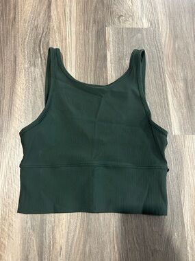 Ribbed Scoop Neck Tank Crop Top - Dark Green